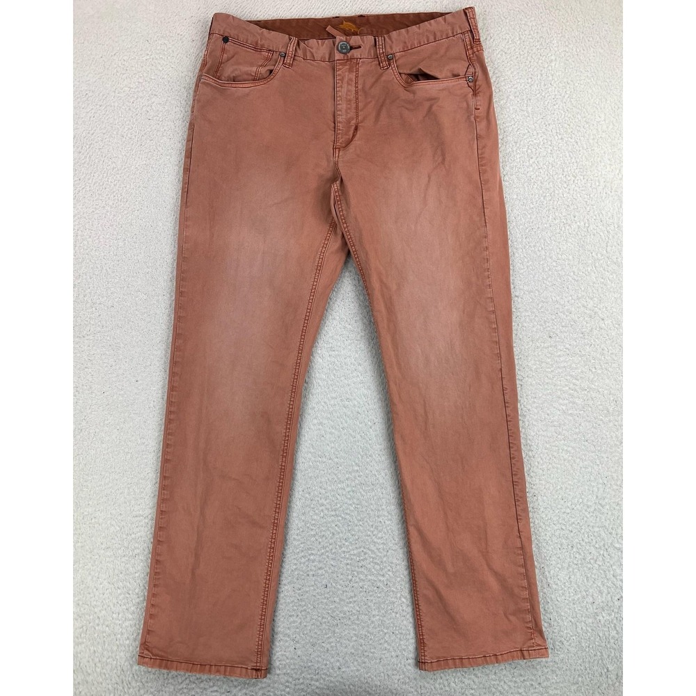 Tommy Bahama Jeans Mens 34x32 Orange Straight Stretch Denim Medium Wash Pants